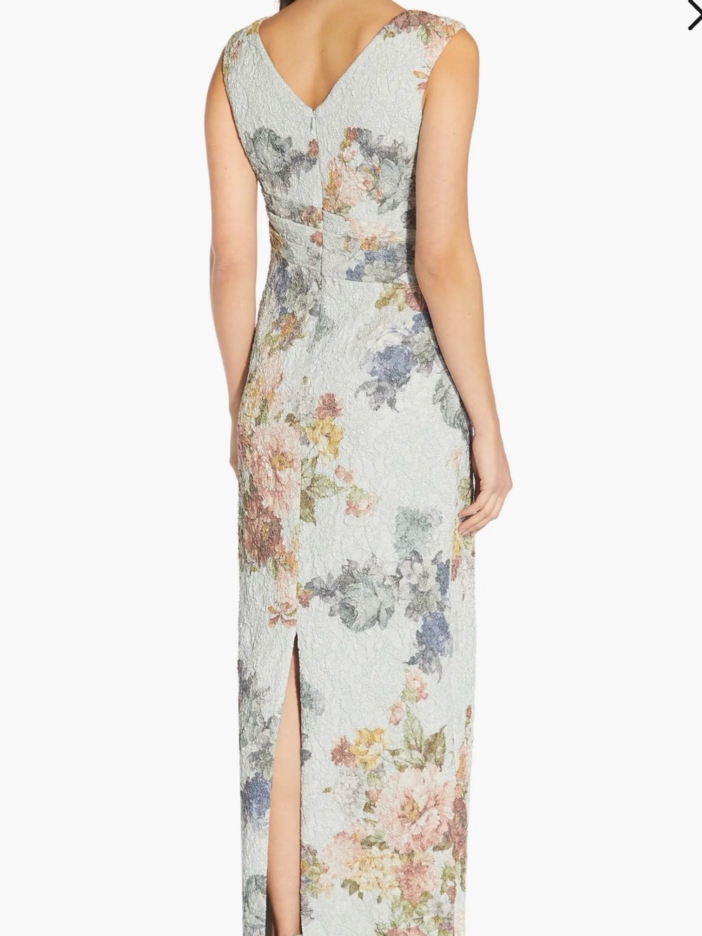 NWT Adrianna Papell Matelasse Floral Maxi Dress, Sky Blue/Multi, 10